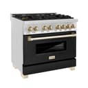 AutographEdition 36" 4.6 cu. ft. Dual Fuel Range with Gas Stove and Electric Oven in Stainless Steel with Black Matte Door and Polished Gold Accents view 1