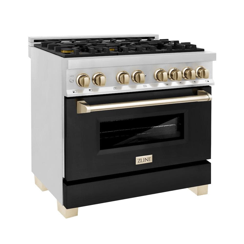 AutographEdition 36" 4.6 cu. ft. Dual Fuel Range with Gas Stove and Electric Oven in Stainless Steel with Black Matte Door and Polished Gold Accents