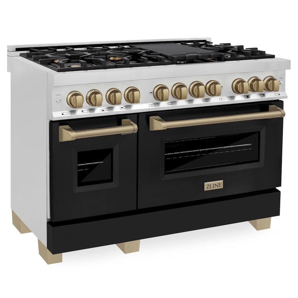 AutographEdition 48" 6.0 cu. ft. Dual Fuel Range with Gas Stove and Electric Oven in Stainless Steel with Black Matte Door and Champagne Bronze Accents