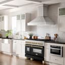 AutographEdition 48" 6.0 cu. ft. Dual Fuel Range with Gas Stove and Electric Oven in Stainless Steel with Black Matte Door and Champagne Bronze Accents view 2