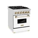 Autograph Edition 24" 2.8 cu. ft. Dual Fuel Range with Gas Stove and Electric Oven with White Matte Door and Gold Accents view 1