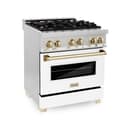 Autograph Edition 30" 4.0 cu. ft. Dual Fuel Range with Gas Stove and Electric Oven with White Matte Door and Gold Accents view 1