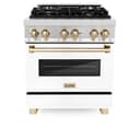Autograph Edition 30" 4.0 cu. ft. Dual Fuel Range with Gas Stove and Electric Oven with White Matte Door and Gold Accents view 3