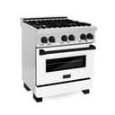 30" 4.0 cu. ft. Dual Fuel Range with Gas Stove and Electric Oven with White Matte Door and Matte Black Accents view 1