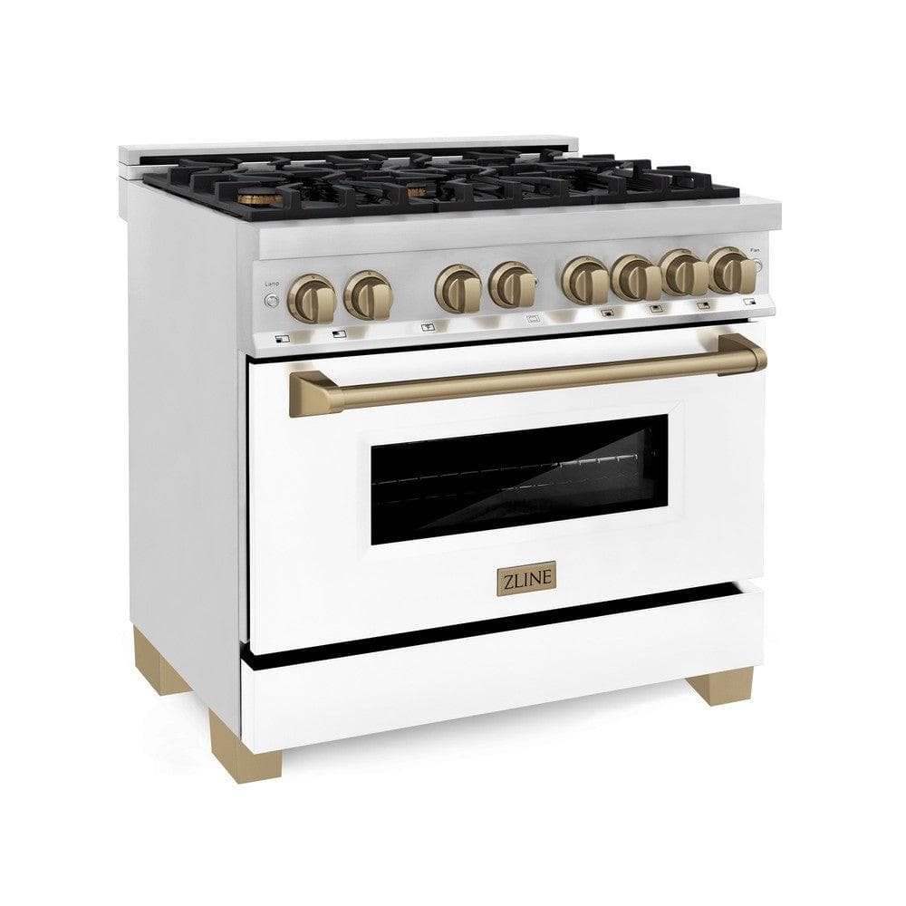 Autograph Edition 36" 4.6 cu. ft. Dual Fuel Range with Gas Stove and Electric Oven with White Matte Door and Champagne Bronze Accents