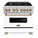 Autograph Edition 36" 4.6 cu. ft. Dual Fuel Range with Gas Stove and Electric Oven with White Matte Door and Champagne Bronze Accents view 4