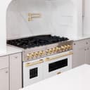 Autograph Edition 48" 6.0 cu. ft. Dual Fuel Range with Gas Stove and Electric Oven with White Matte Door and Gold Accents view 2