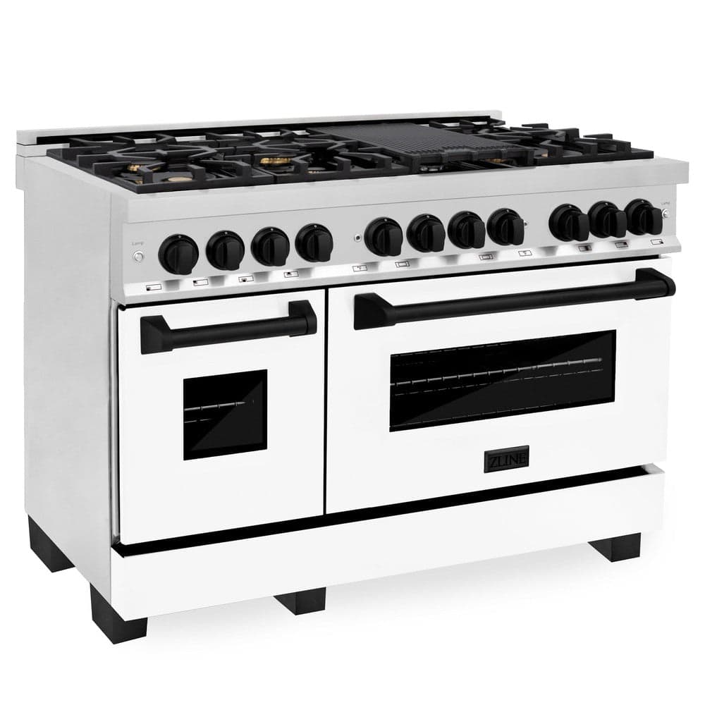 AutographEdition 48" 6.0 cu. ft. Dual Fuel Range with Gas Stove and Electric Oven in Stainless Steel with White Matte Door and Matte Black Accents