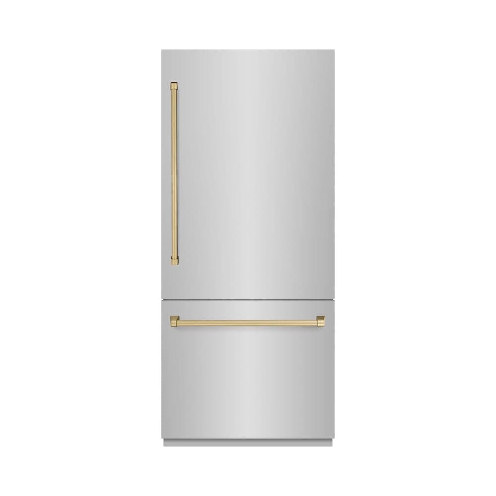 Autograph Edition 36 In. 19.8 Cu. Ft. Built-in Bottom Freezer Refrigerator With Water Dispenser And Ice Maker In Stainless Steel With Champagne Bronze Accents