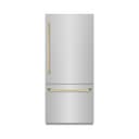 Autograph Edition 36 In. 19.8 Cu. Ft. Built-in Bottom Freezer Refrigerator With Water Dispenser And Ice Maker In Stainless Steel With Polished Gold Accents view 1