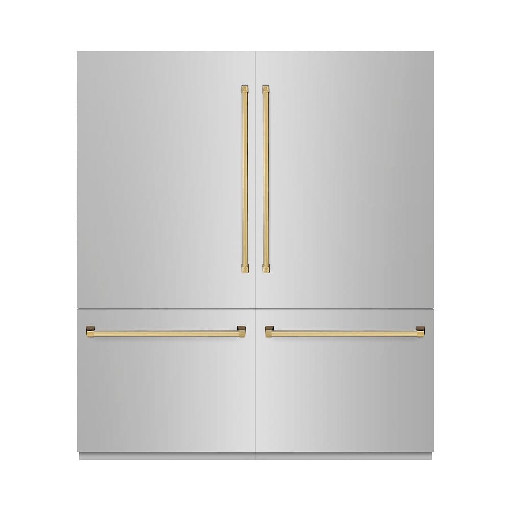 Autograph Edition 72 In. 39.6 Cu. Ft. French Door Built-in Bottom Freezer Refrigerator With Water Dispensers And Ice Makers In Stainless Steel With Polished Gold Accents