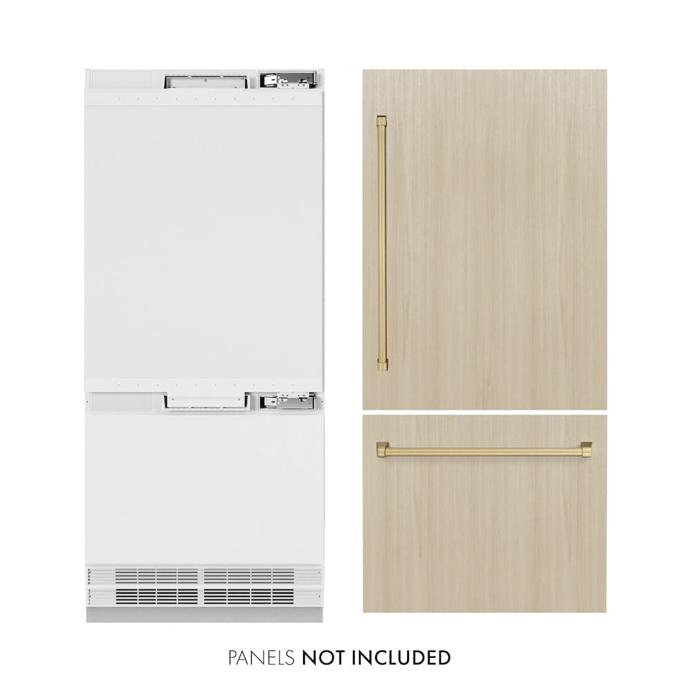 Autograph Edition 36 In. 19.8 Cu. Ft. Panel Ready Built-in Bottom Freezer Refrigerator With Water Dispenser And Ice Maker With Champagne Bronze Accents