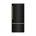 ZLINE Autograph Edition 36 in. 19.8 cu. ft. Built-In Bottom Freezer Refrigerator with Water Dispenser and Ice Maker in Black Stainless Steel and Champagne Bronze Accents (RBITZ-BS-36-CB) view 1