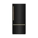 ZLINE Autograph Edition 36 in. 19.8 cu. ft. Built-In Bottom Freezer Refrigerator with Water Dispenser and Ice Maker in Black Stainless Steel and Polished Gold Accents (RBITZ-BS-36-G) view 1
