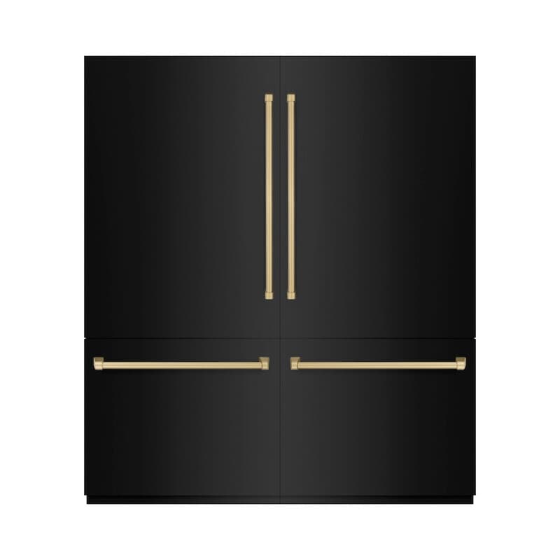 ZLINE Autograph Edition 72 in. 39.6 cu. ft. French Door Built-In Bottom Freezer Refrigerator with Water Dispensers and Ice Makers in Black Stainless Steel and Champagne Bronze Accents (RBITZ-BS-72-CB)