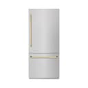 Autograph Edition 36 In. 19.8 Cu. Ft. Built-in Bottom Freezer Refrigerator With Water Dispenser And Ice Maker In Satin Stainless Steel And Polished Gold Accents view 1