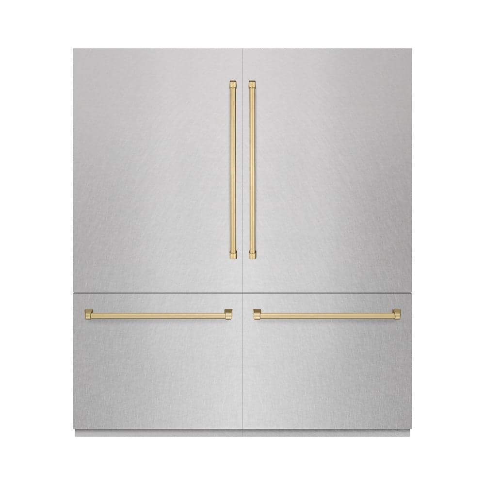 Autograph Edition 72 In. 39.6 Cu. Ft. French Door Built-in Bottom Freezer Refrigerator With Water Dispensers And Ice Makers In Satin Stainless Steel And Champagne Bronze Accents