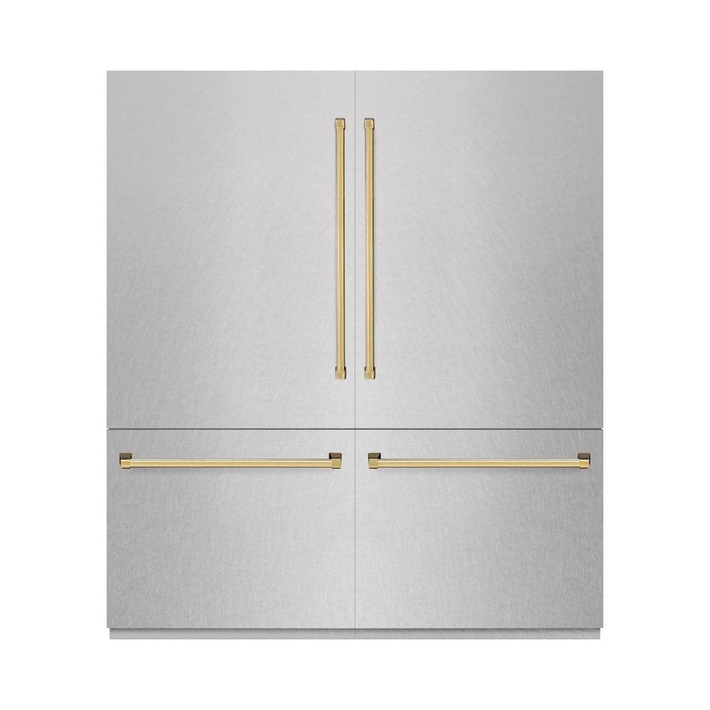 Autograph Edition 72 In. 39.6 Cu. Ft. French Door Built-in Bottom Freezer Refrigerator With Water Dispensers And Ice Makers In Satin Stainless Steel And Polished Gold Accents