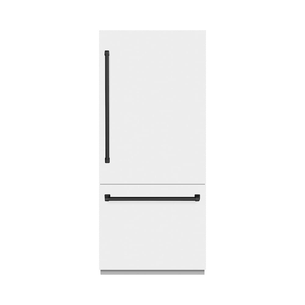 Autograph Edition 36 In. 19.8 Cu. Ft. Built-in Bottom Freezer Refrigerator With Water Dispenser And Ice Maker In White Matte And Matte Black Accents