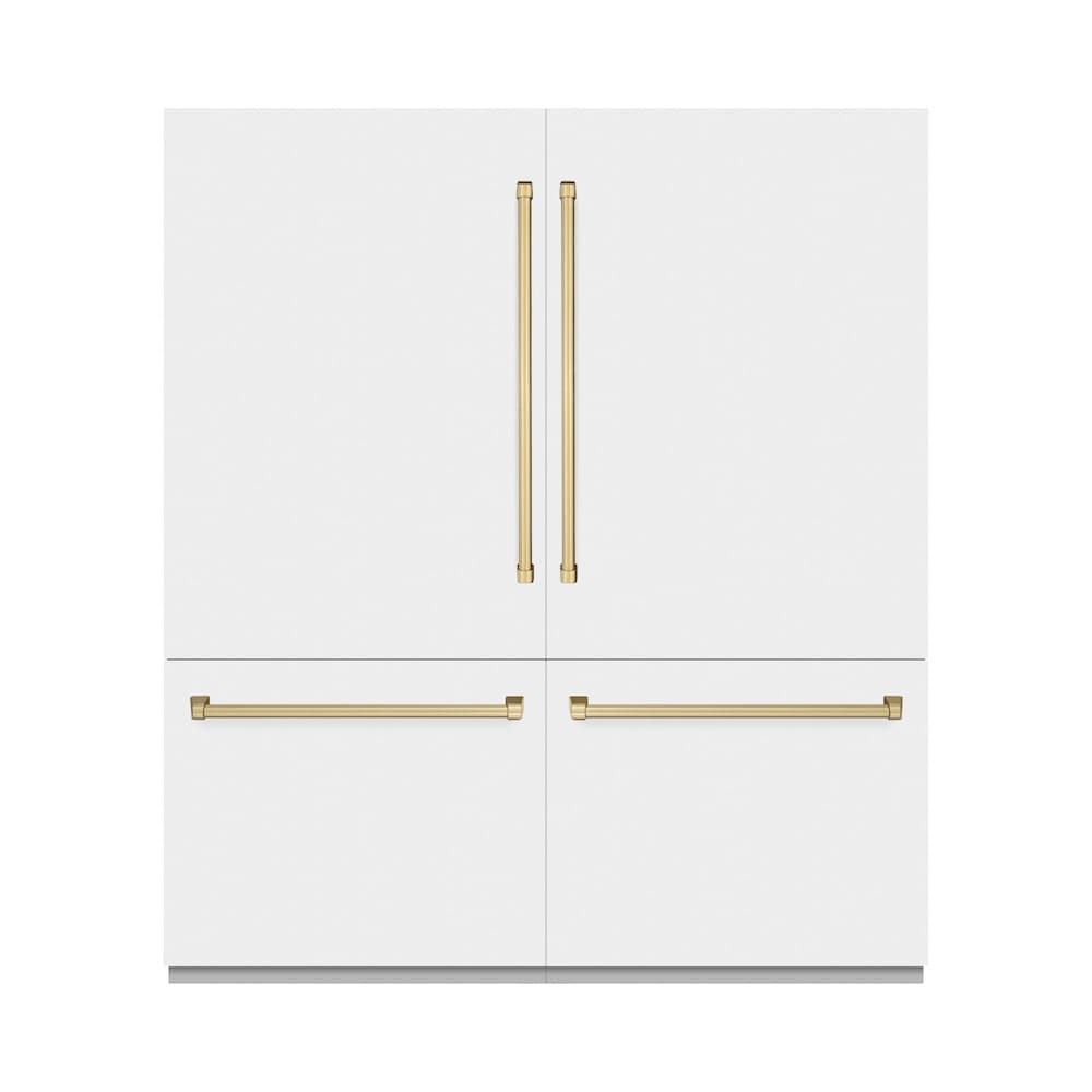 Autograph Edition 72 In. 39.6 Cu. Ft. French Door Built-in Bottom Freezer Refrigerator With Water Dispensers And Ice Makers In White Matte And Champagne Bronze Accents