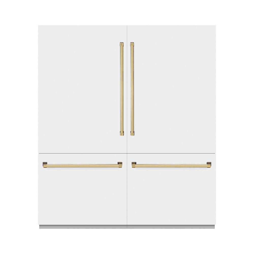 Autograph Edition 72 In. 39.6 Cu. Ft. French Door Built-in Bottom Freezer Refrigerator With Water Dispensers And Ice Makers In White Matte And Polished Gold Accents
