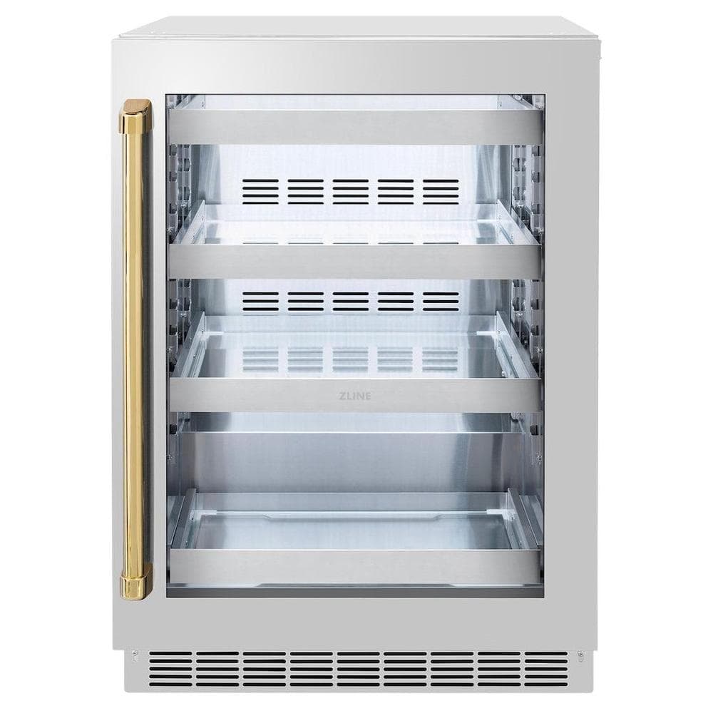 AutographEdition 24 in. Touchstone 151 Can Beverage Fridge With Stainless Steel Glass Door And Polished Gold Handle