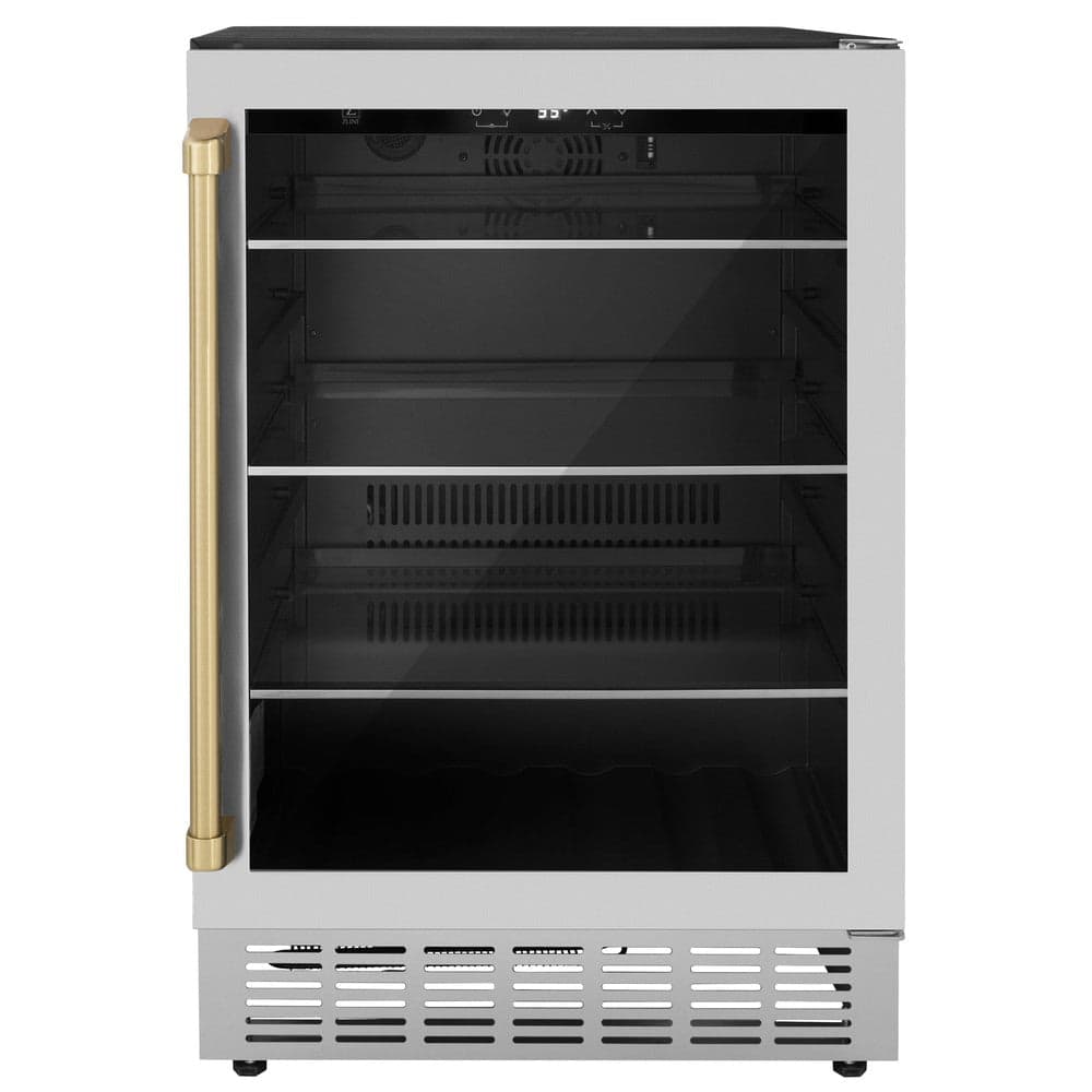 24"Monument Autograph Edition 154 Can Beverage Fridge in Stainless Steel with Champagne Bronze Accents