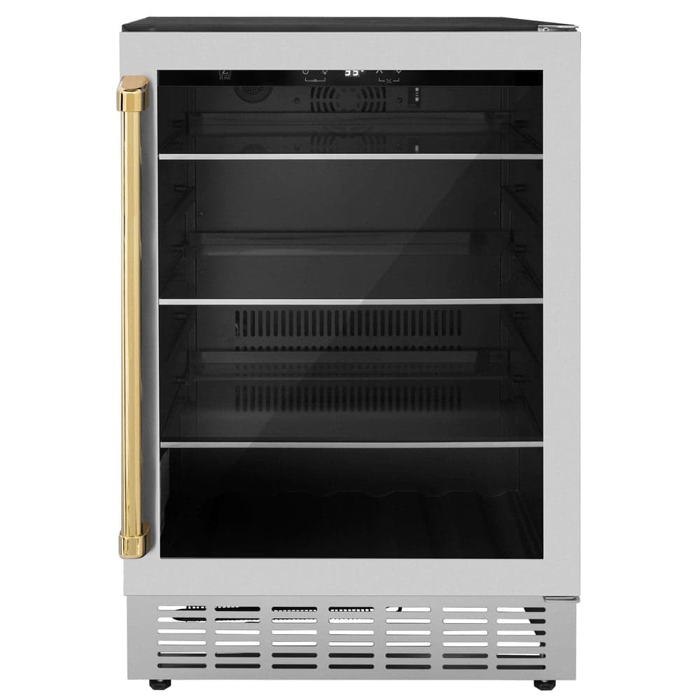 24"Monument Autograph Edition 154 Can Beverage Fridge in Stainless Steel with Polished Gold Accents