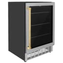 24"Monument Autograph Edition 154 Can Beverage Fridge in Stainless Steel with Polished Gold Accents view 3
