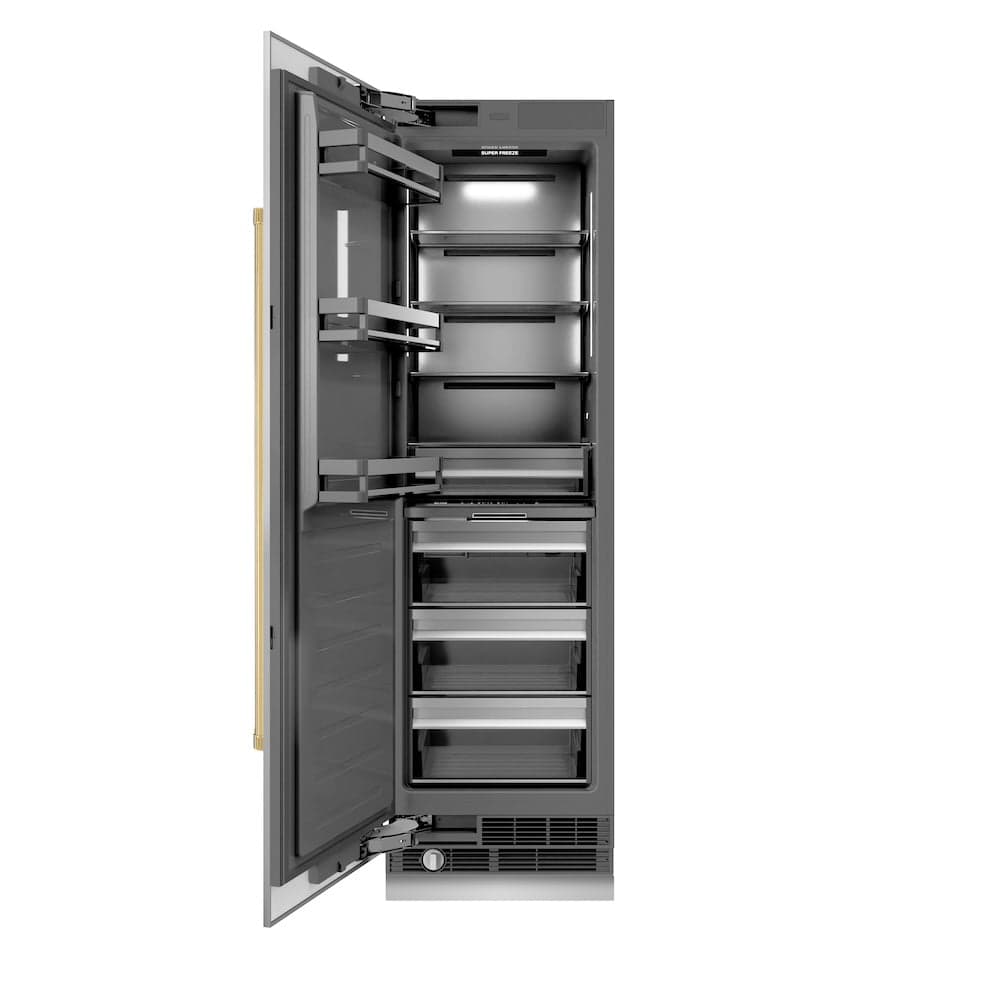 Autograph Edition 24 In. 12.4 Cu. Ft. Column Freezer In Stainless Steel With Graphite Gray Interior And Polished Gold Accents