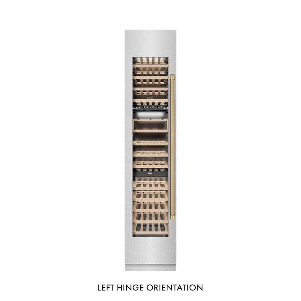 Autograph Edition 18 In. 9.0 Cu. Ft. Triple Zone 68 Bottle Left Hinge Column Wine Cooler In Satin Stainless Steel With Champagne Bronze Accents