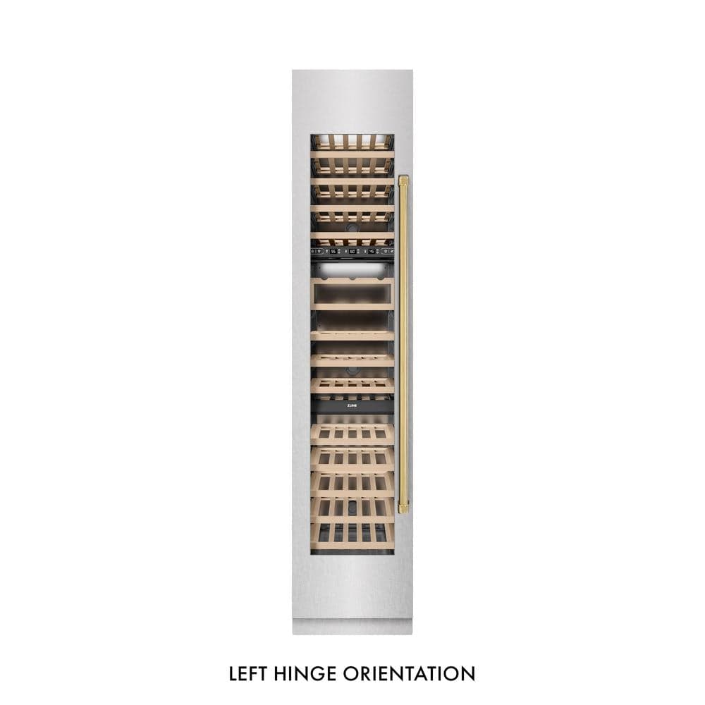 Autograph Edition 18 In. 9.0 Cu. Ft. Triple Zone 68 Bottle Left Hinge Column Wine Cooler In Satin Stainless Steel With Polished Gold Accents