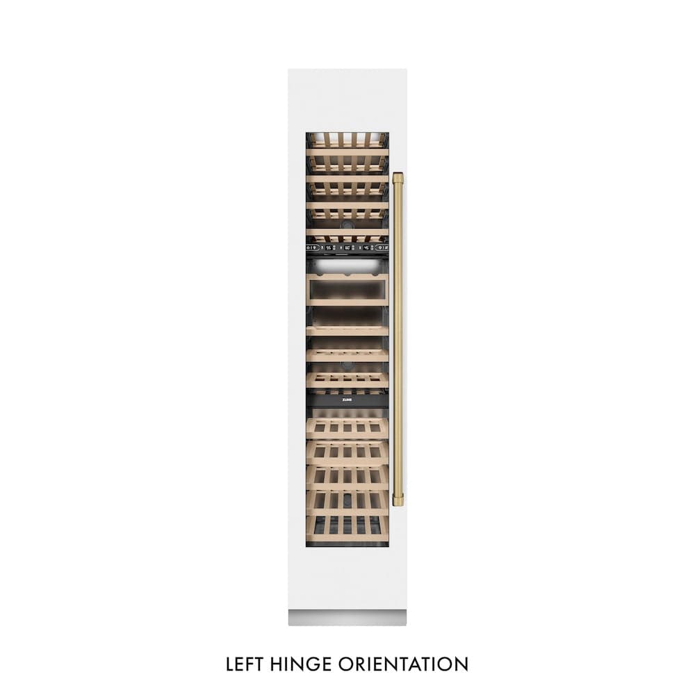 Autograph Edition 18 In. 9.0 Cu. Ft. Triple Zone 68 Bottle Left Hinge Column Wine Cooler In White Matte With Champagne Bronze Accents