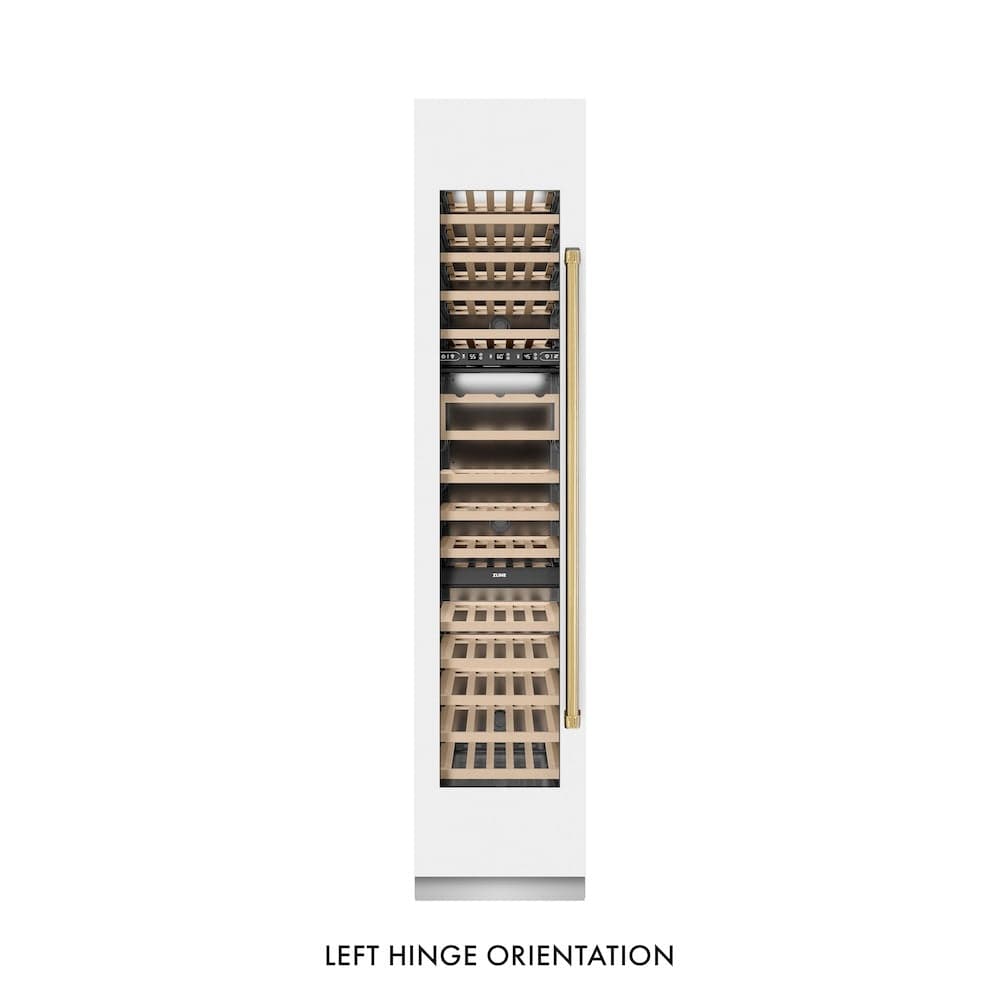 Autograph Edition 18 In. 9.0 Cu. Ft. Triple Zone 68 Bottle Left Hinge Column Wine Cooler In White Matte With Polished Gold Accents