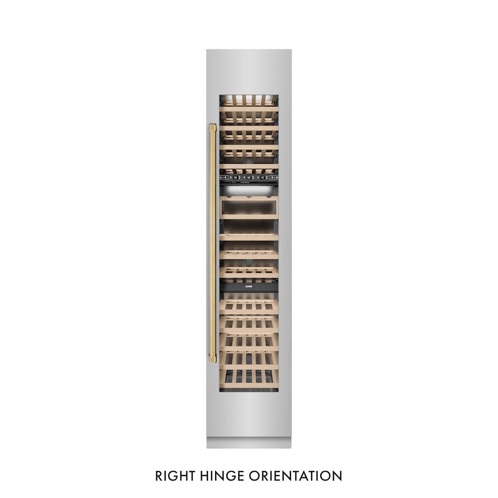 Autograph Edition 18 In. 9.0 Cu. Ft. Triple Zone 68 Bottle Right Hinge Column Wine Cooler In Stainless Steel With Polished Gold Accents