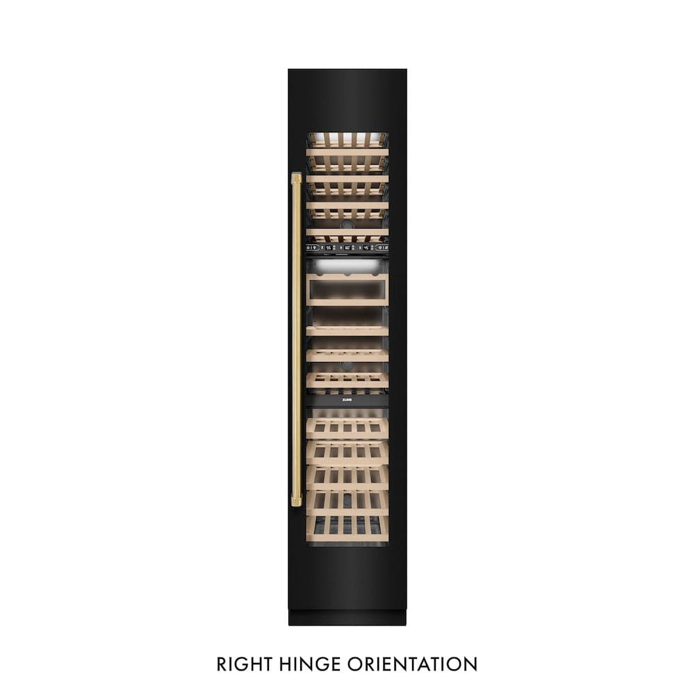 Autograph Edition 18 In. 9.0 Cu. Ft. Triple Zone 68 Bottle Right Hinge Column Wine Cooler In Black Stainless Steel With Polished Gold Accents