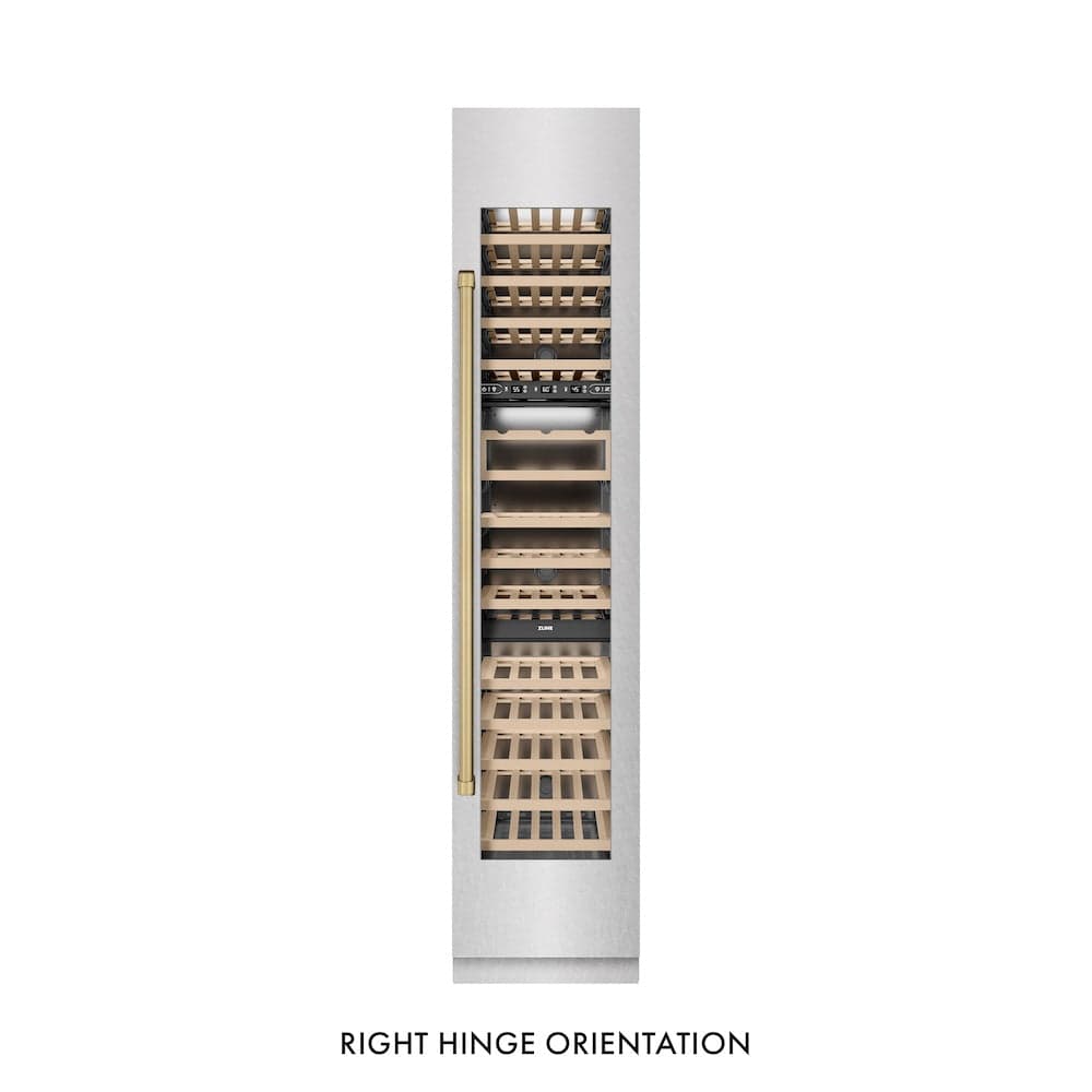 Autograph Edition 18 In. 9.0 Cu. Ft. Triple Zone 68 Bottle Right Hinge Column Wine Cooler In Satin Stainless Steel With Champagne Bronze Accents