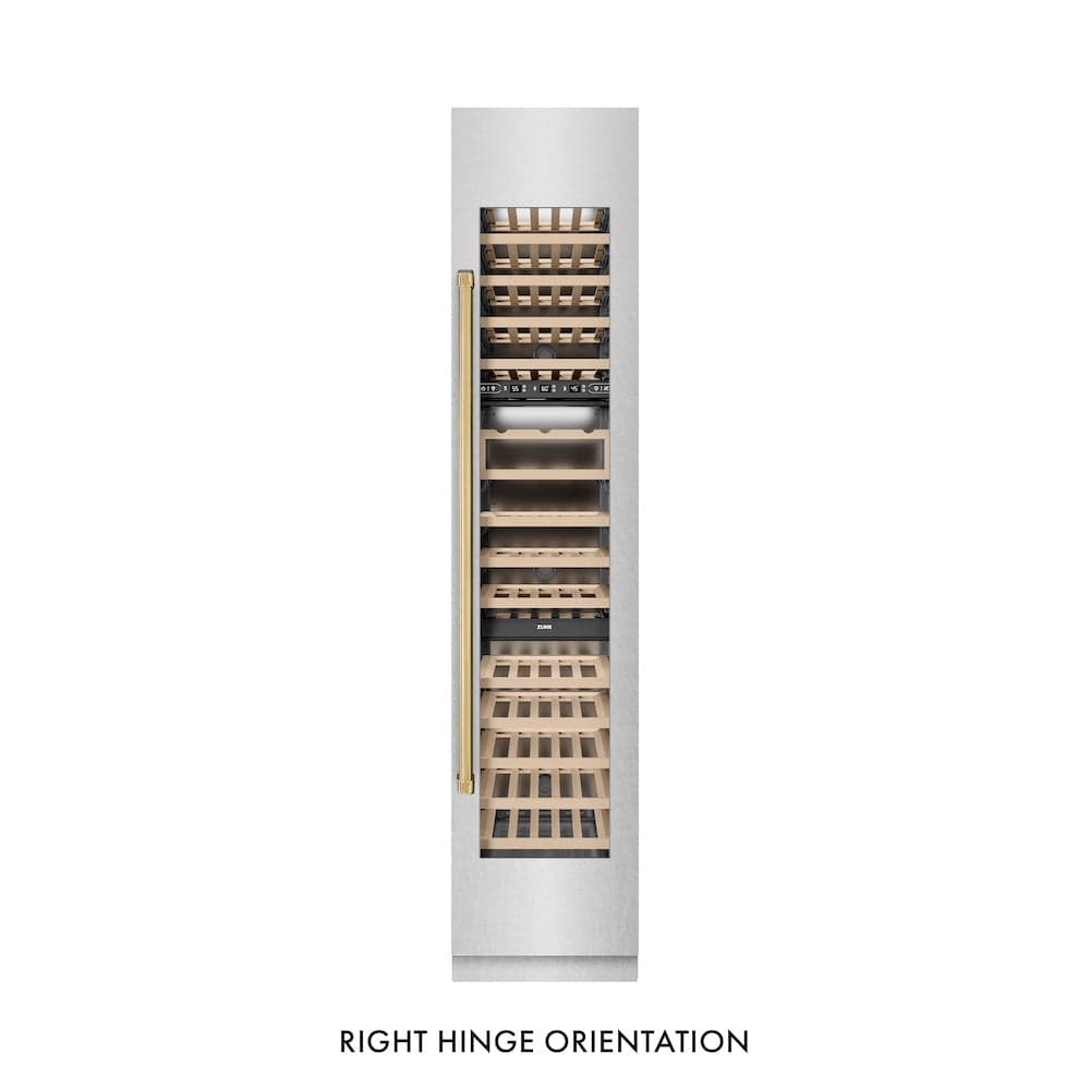 Autograph Edition 18 In. 9.0 Cu. Ft. Triple Zone 68 Bottle Right Hinge Column Wine Cooler In Satin Stainless Steel With Polished Gold Accents