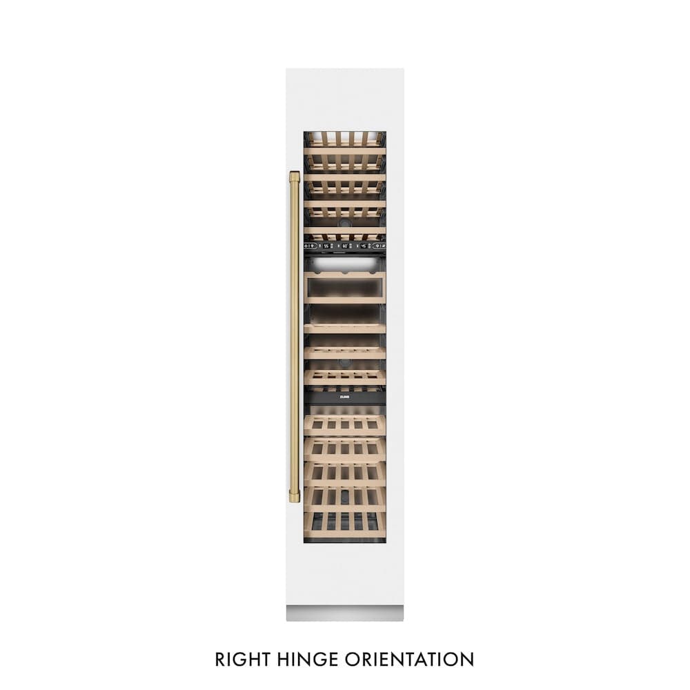 Autograph Edition 18 In. 9.0 Cu. Ft. Triple Zone 68 Bottle Right Hinge Column Wine Cooler In White Matte With Champagne Bronze Accents