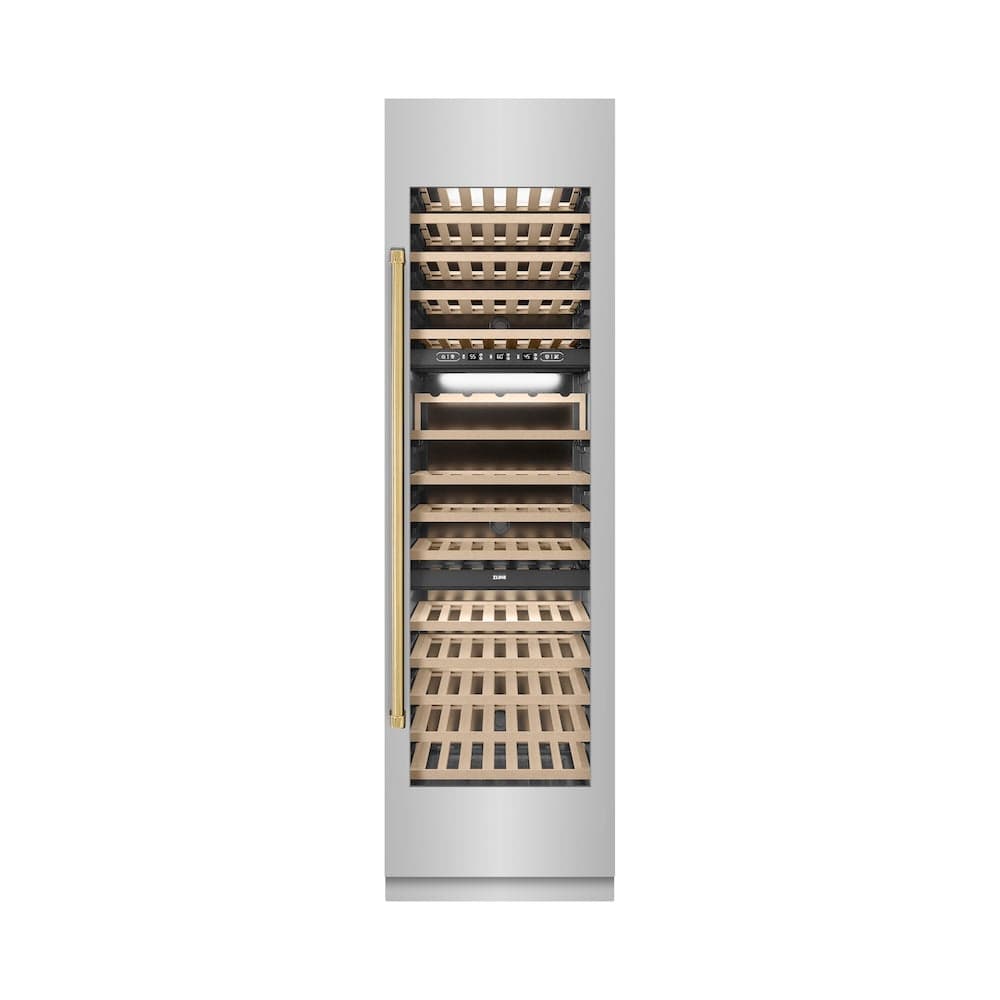 Autograph Edition 24 In. 12.4 Cu. Ft. Triple Zone 100 Bottle Column Wine Cooler In Stainless Steel And Polished Gold Accents