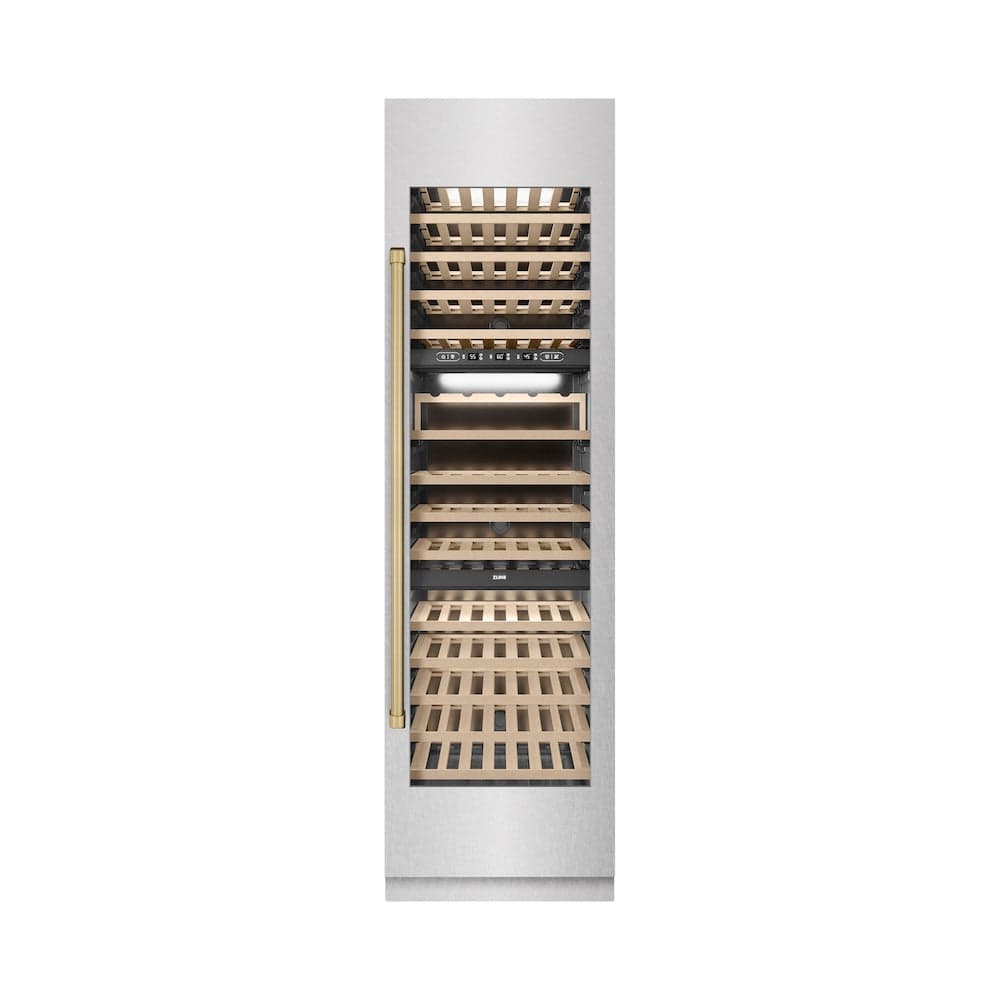 Autograph Edition 24 In. 12.4 Cu. Ft. Triple Zone 100 Bottle Column Wine Cooler In Satin Stainless Steel And Champagne Bronze Accents