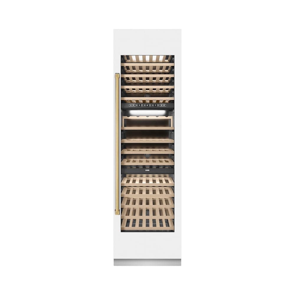 Autograph Edition 24 In. 12.4 Cu. Ft. Triple Zone 100 Bottle Column Wine Cooler In White Matte And Polished Gold Accents
