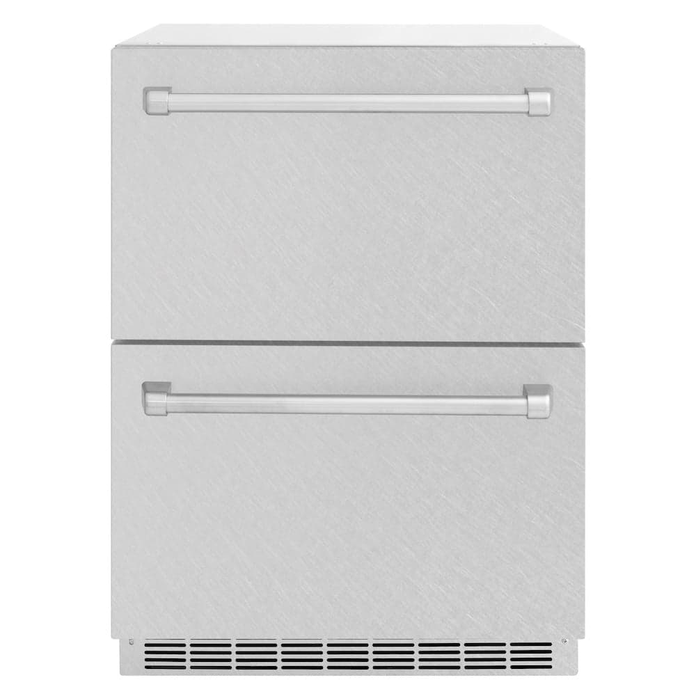ZLINE 24 in. Touchstone 168 Can Outdoor-Rated Dual Refrigerator Drawer with DuraSnow® Stainless Steel Doors (RDSO-SN-24)