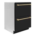 ZLINE Autograph Edition 24 in. Touchstone 168 Can Outdoor-Rated Dual Refrigerator Drawer with Black Matte Doors and Champagne Bronze Handles (RDSOZ-BLM-24-CB) view 3