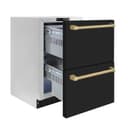 ZLINE Autograph Edition 24 in. Touchstone 168 Can Outdoor-Rated Dual Refrigerator Drawer with Black Matte Doors and Champagne Bronze Handles (RDSOZ-BLM-24-CB) view 4