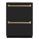 Autograph Edition 24 in. Touchstone 168 Can Outdoor-Rated Dual Refrigerator Drawer with Black Matte Doors and Polished Gold Handles view 1