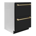 Autograph Edition 24 in. Touchstone 168 Can Outdoor-Rated Dual Refrigerator Drawer with Black Matte Doors and Polished Gold Handles view 3