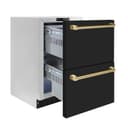 Autograph Edition 24 in. Touchstone 168 Can Outdoor-Rated Dual Refrigerator Drawer with Black Matte Doors and Polished Gold Handles view 4