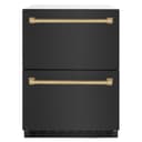 ZLINE Autograph Edition 24 in. Touchstone 168 Can Outdoor-Rated Dual Refrigerator Drawer with Black Stainless Steel Doors and Champagne Bronze Handles (RDSOZ-BS-24-CB) view 1