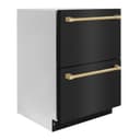 ZLINE Autograph Edition 24 in. Touchstone 168 Can Outdoor-Rated Dual Refrigerator Drawer with Black Stainless Steel Doors and Champagne Bronze Handles (RDSOZ-BS-24-CB) view 3